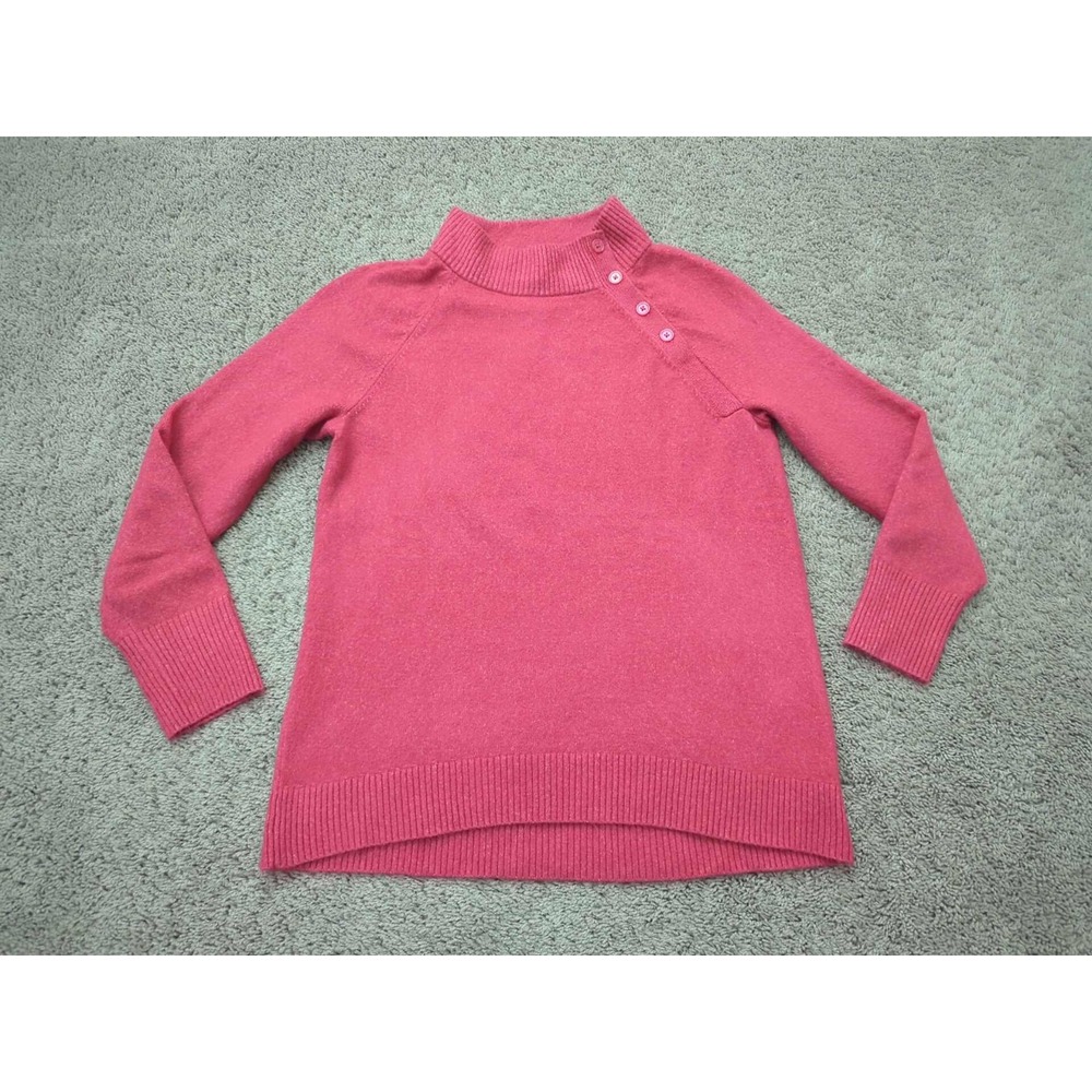 Talbots Sweater Womens Medium‎ Pink Wide Button Collar Pullover Long Sleeve